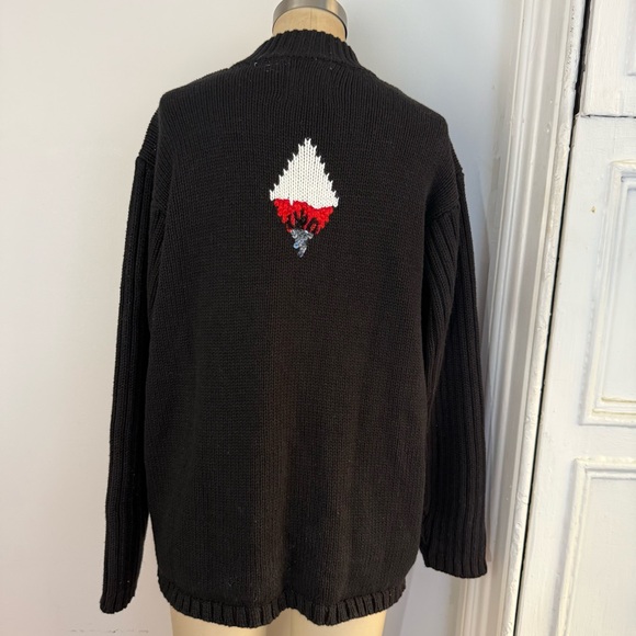 Vintage Argyle story book knits Black Red Floral cardigan with ceramic buttons - Picture 15 of 16
